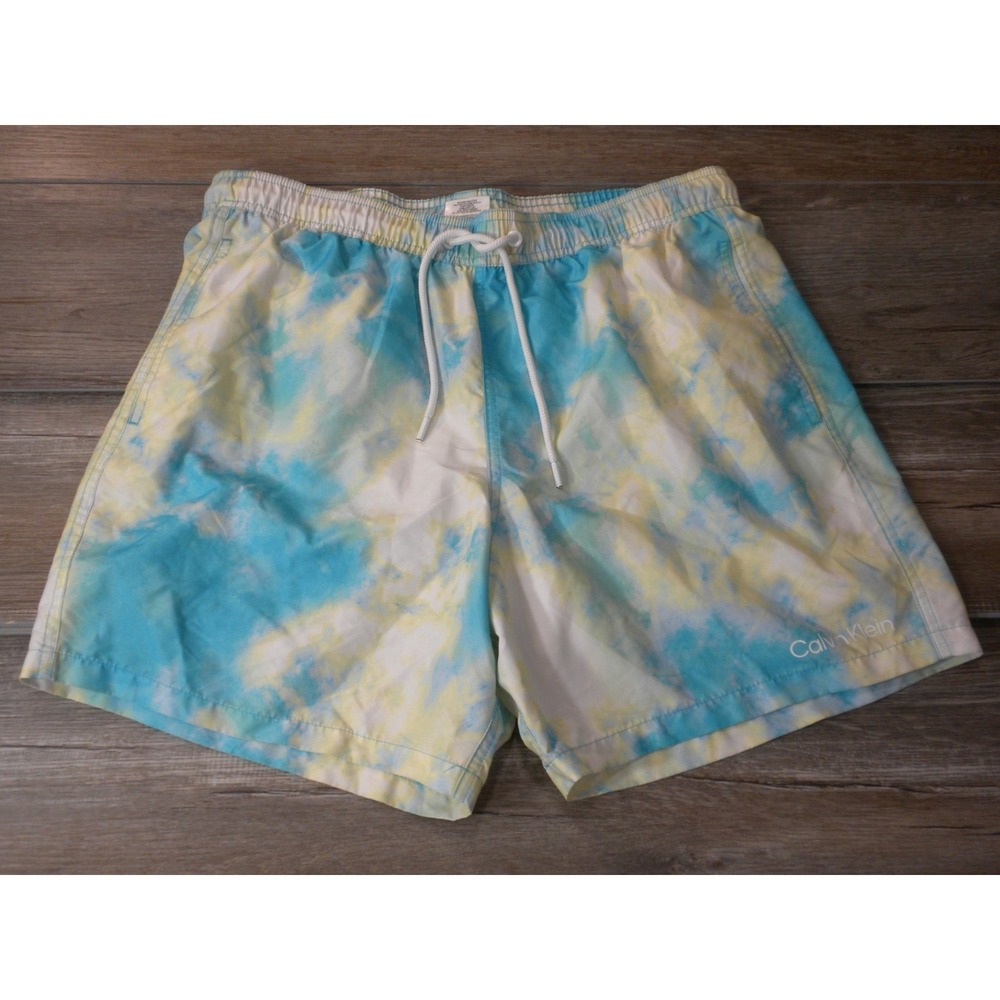 Calvin Klein Swim Shorts Trunks Shorts L Blue Yellow Tie-Dye UPF 40+ Swimwear